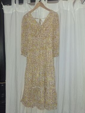 Sincerely Jules Yellow & Pink Ditsy Floral Tiered Maxi Dress